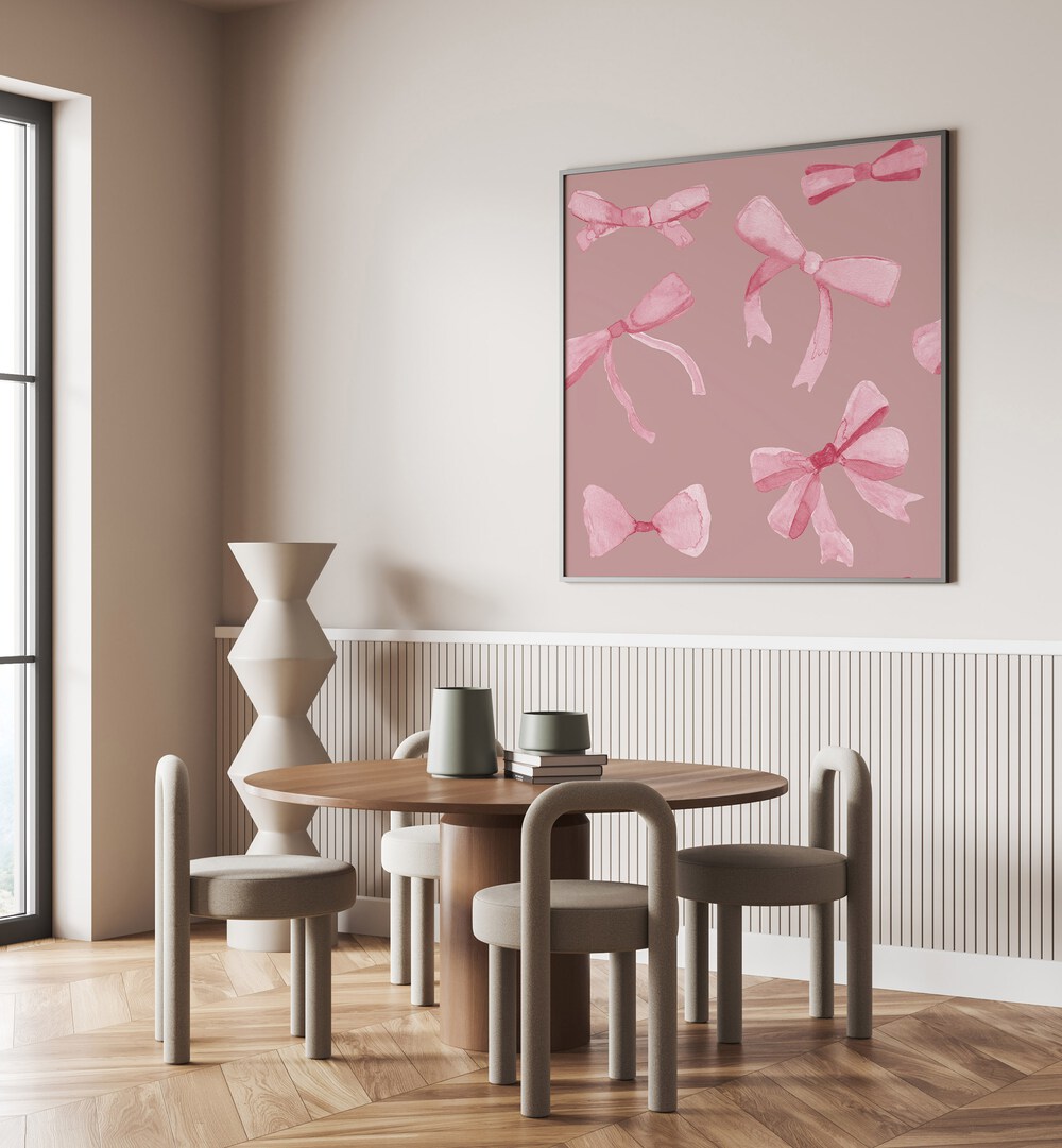 Decorate your space with the WATER COLOUR BOW VII, FASHION POSTERS, showcasing vibrant bows in a charming pink palette.