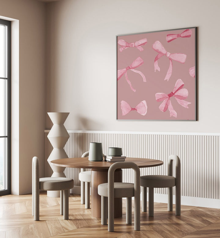 Decorate your space with the WATER COLOUR BOW VII, FASHION POSTERS, showcasing vibrant bows in a charming pink palette.