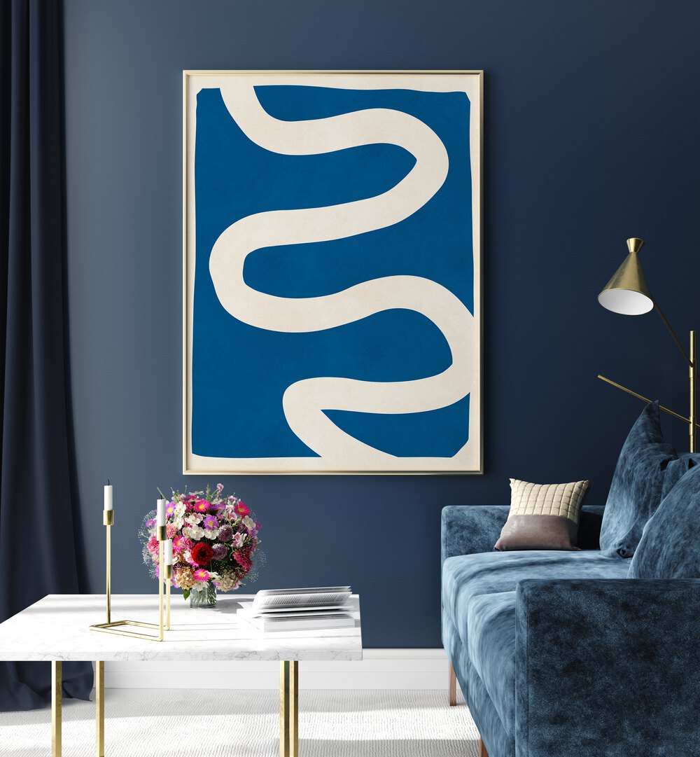 Stylish living room featuring EXPRESSIVE LINES X, ABSTRACT PAINTINGS on the wall, enhancing creative vibes.