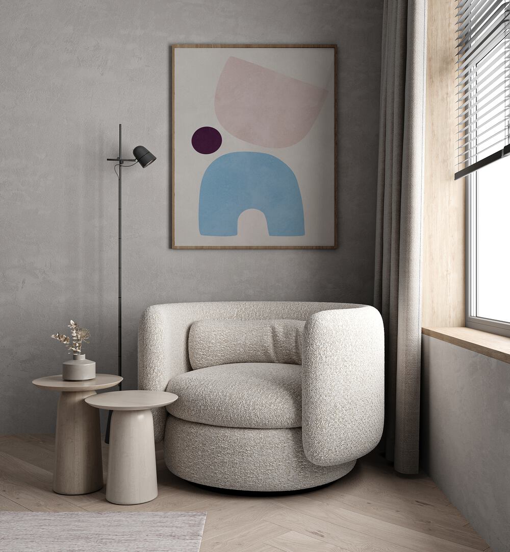 Stylish living space featuring CURVED SHAPES V, GEOMETRIC ART PRINTS, enhancing modern decor with elegance.