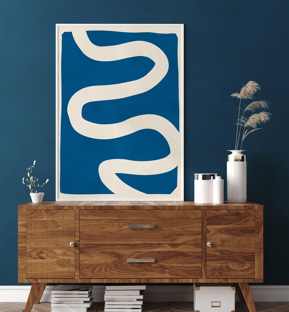 Vibrant blue wall art featuring flowing designs from EXPRESSIVE LINES X, ABSTRACT PAINTINGS collection, enhancing any space.
