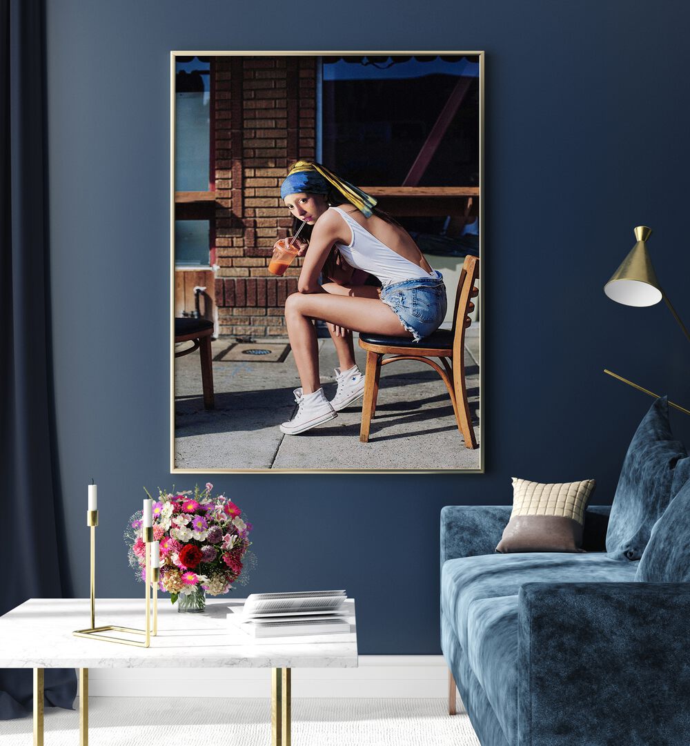 Chillout mood art print featuring a modern reinterpretation of the GIRL WITH PEARL EARRING CHILLOUT MOOD, ALTERED ART PRINTS.