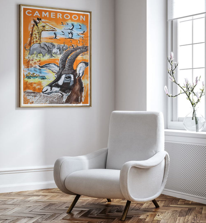 CAMEROON, VINTAGE TRAVEL POSTERS showcase vibrant wildlife and landscapes, perfect for home or office décor.