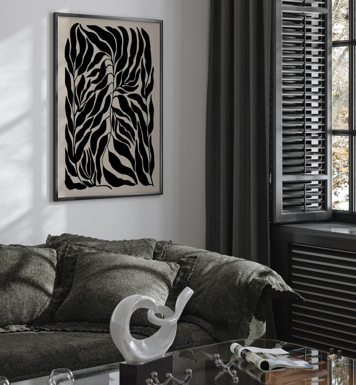 Stylish BLACK LEAVES, FLORAL FLOWER PAINTINGS by Elena Ristova, enhancing modern decor with botanical elegance.