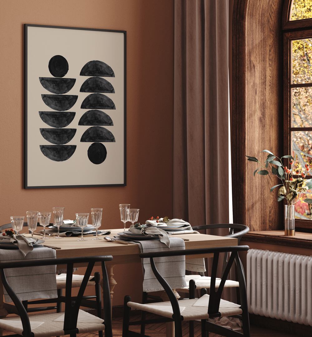 Elegant SCANDINAVIAN SHAPES, BOHO ART PAINTINGS enhance modern interiors with geometric designs and sophisticated style.