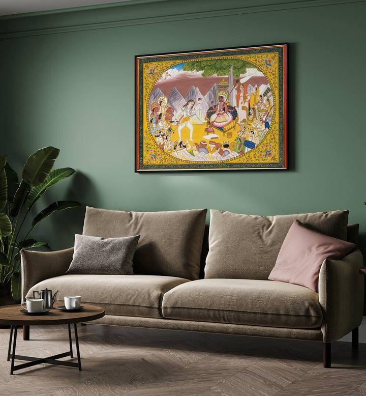 Vibrant SHIVA AND KALI, INDIAN ART PAINTINGS enhancing a stylish living space with cultural elegance.