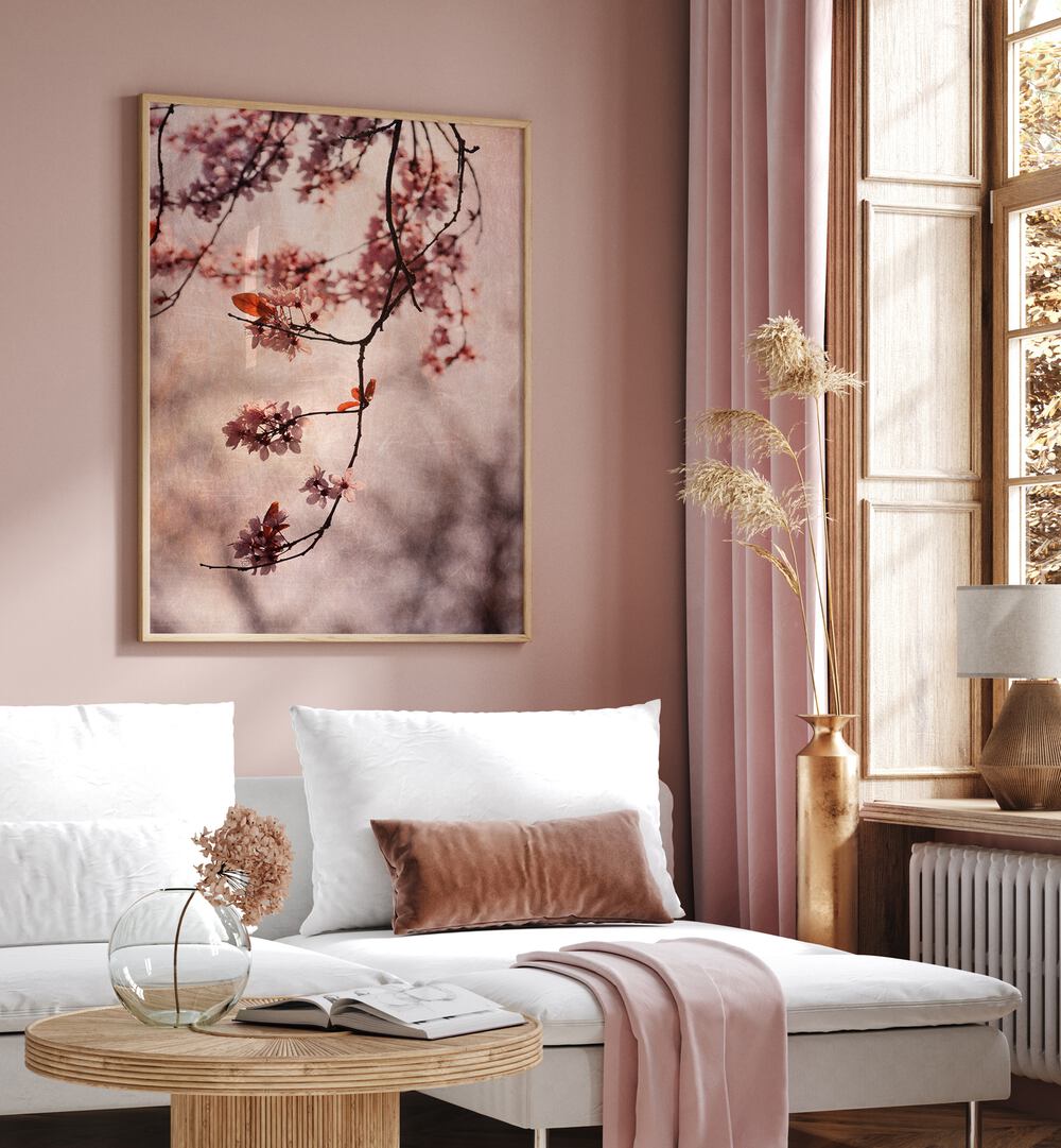 Delicate cherry blossoms in a serene setting, perfect for enhancing any space with VINTAGE PINK, FLORAL FLOWER PAINTINGS.
