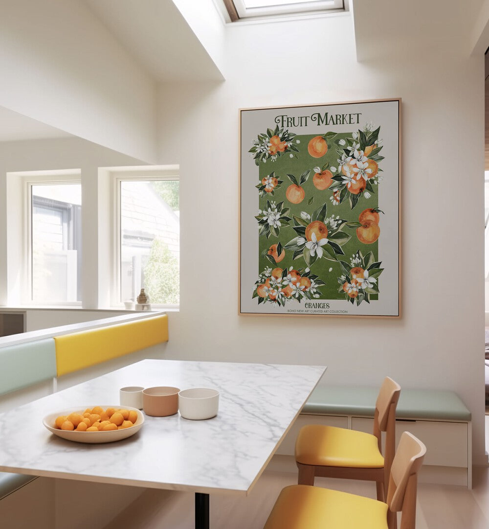 Vibrant FRUIT MARKET ORANGES and FLORAL FLOWER PAINTINGS by Emel Tunaboylu brighten any space with artistic charm.