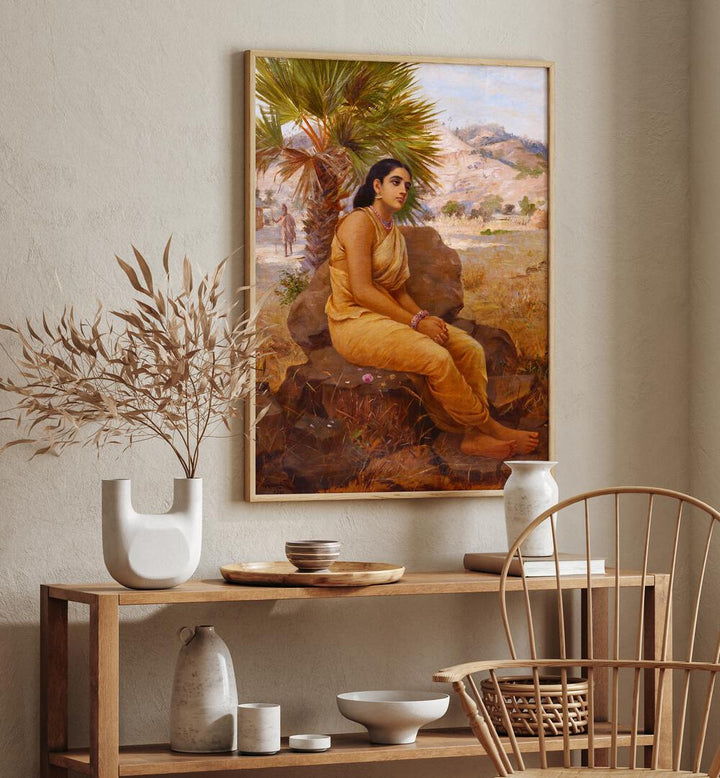 SHAKUNTALA LOST IN THOUGHTS , INDIAN ART PAINTINGS