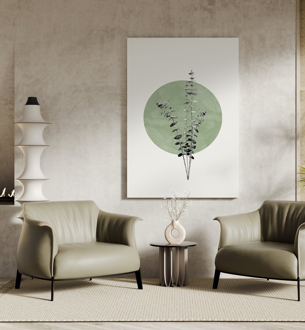 Elegant EUCALYPTUS AND GREEN MOON, FLORAL FLOWER PAINTINGS bring nature's calm to modern interiors.