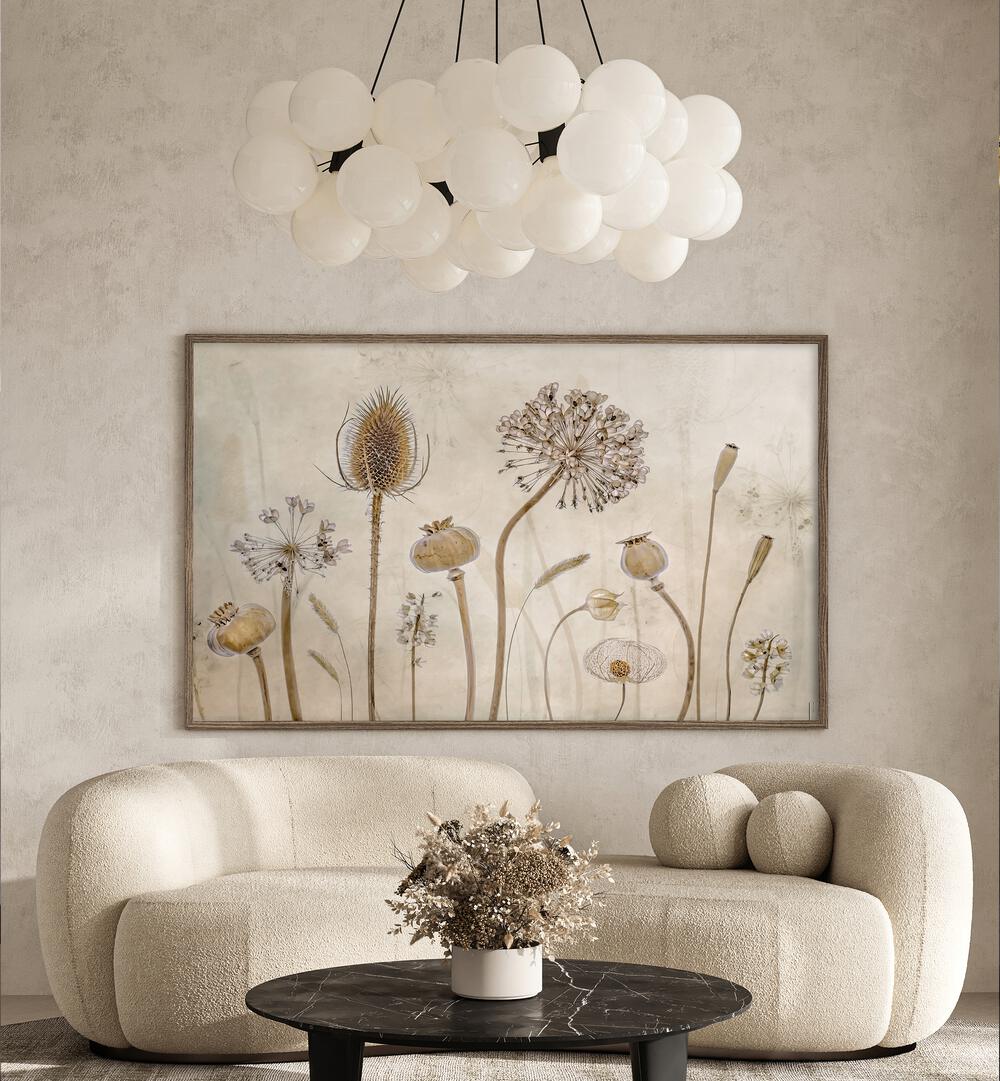 Elegant GROWING OLD, FLORAL FLOWER PAINTINGS adorn a modern living space, celebrating the beauty of aging.