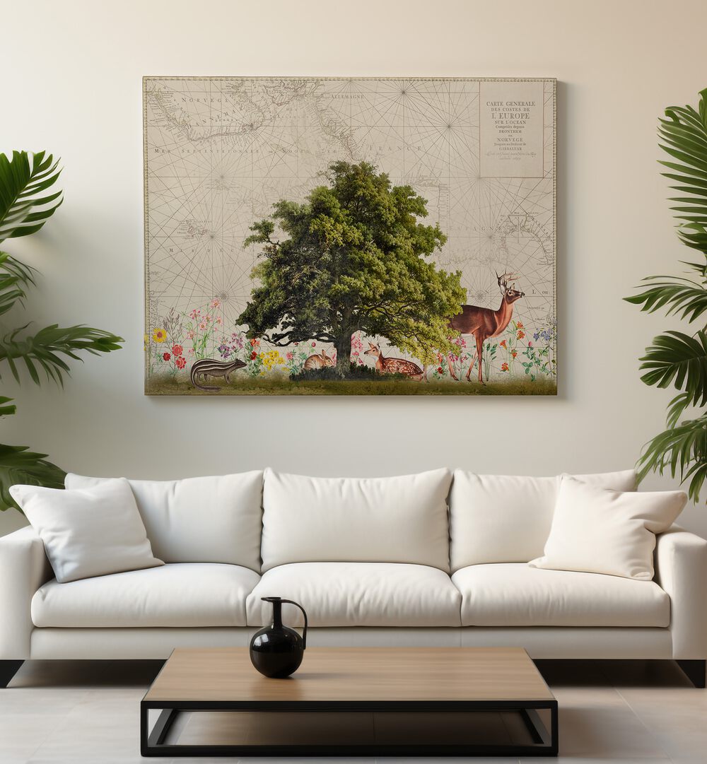 Serene woodland scene featuring wildlife in "NORDIC WOODS II, ANIMAL PAINTINGS" by Andrea Haase, perfect for nature lovers.