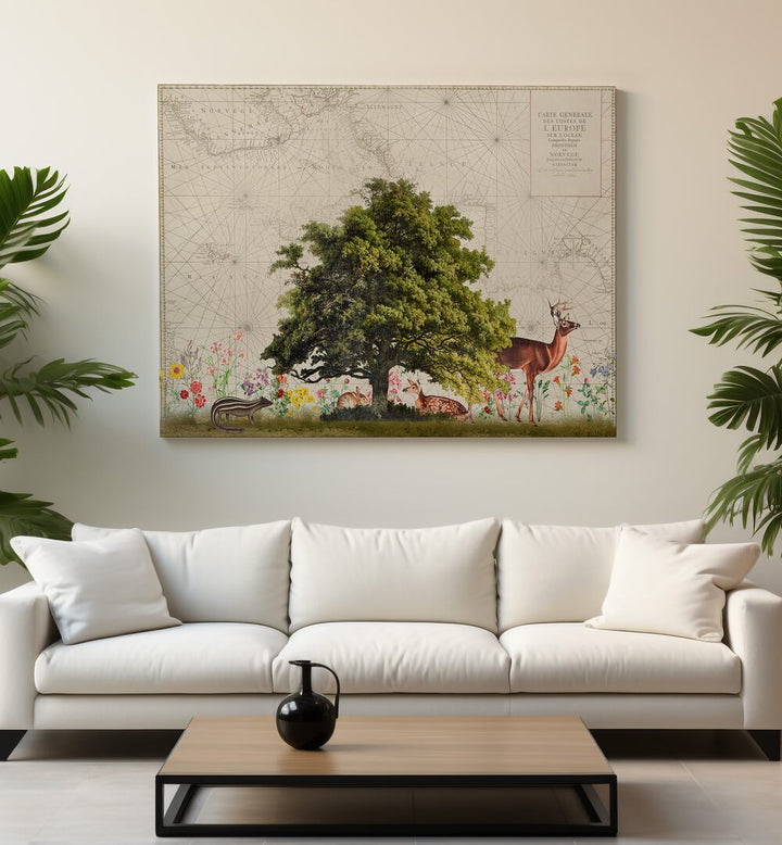 Serene woodland scene featuring wildlife in "NORDIC WOODS II, ANIMAL PAINTINGS" by Andrea Haase, perfect for nature lovers.