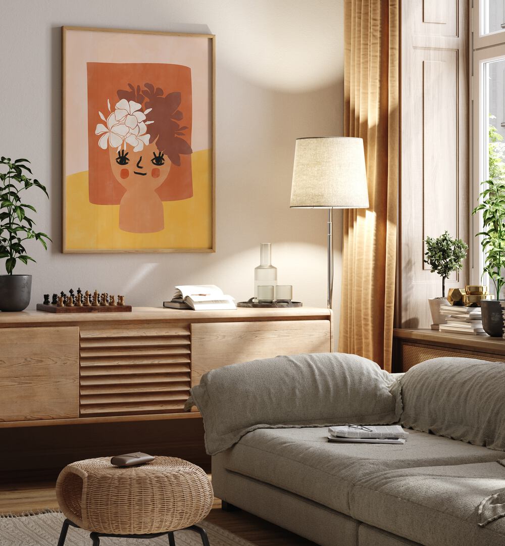 Transform your space with the HAPPY FLOWER POT, BOHO ART PAINTINGS by Elena Ristova, featuring vibrant geometric designs.