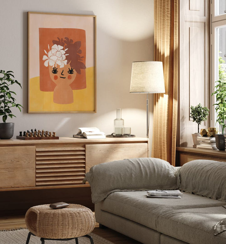 Transform your space with the HAPPY FLOWER POT, BOHO ART PAINTINGS by Elena Ristova, featuring vibrant geometric designs.