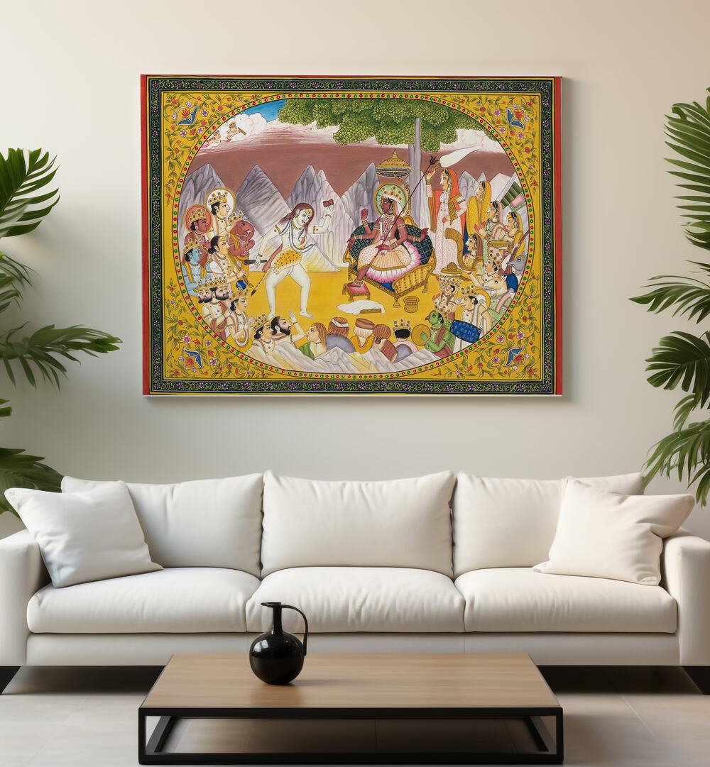 Vibrant SHIVA AND KALI, INDIAN ART PAINTINGS enhancing a modern living space with divine energy and rich heritage.