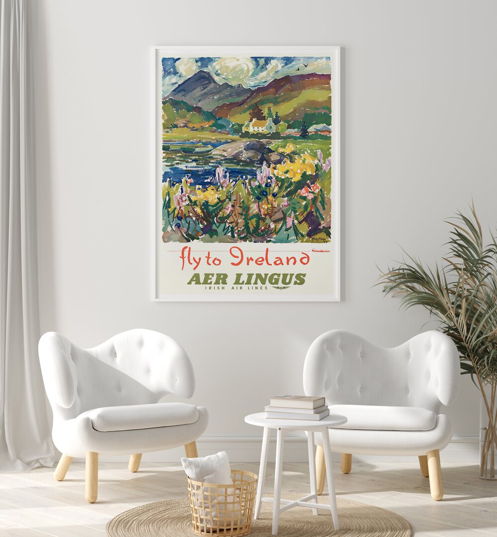 Decorate your space with FLY TO IRELAND, VINTAGE TRAVEL POSTERS showcasing Ireland's vibrant landscapes and culture.