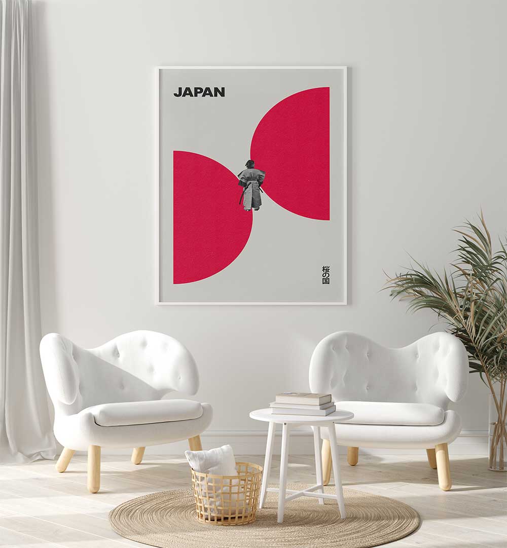 Elegant JAPAN WAY, JAPANESE PAINTINGS wall art featuring striking red shapes, ideal for modern decor.