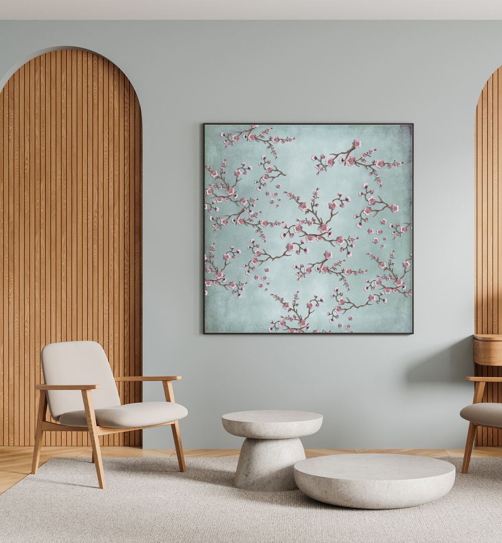 Elegant CHERRY BLOSSOMS II, FLORAL FLOWER PAINTINGS enhance any space with abstract beauty and blooming charm.