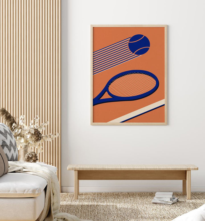 Retro design featuring a tennis racket and ball, perfect for TENNIS 80'S, SPORTS POSTERS lovers and enthusiasts.