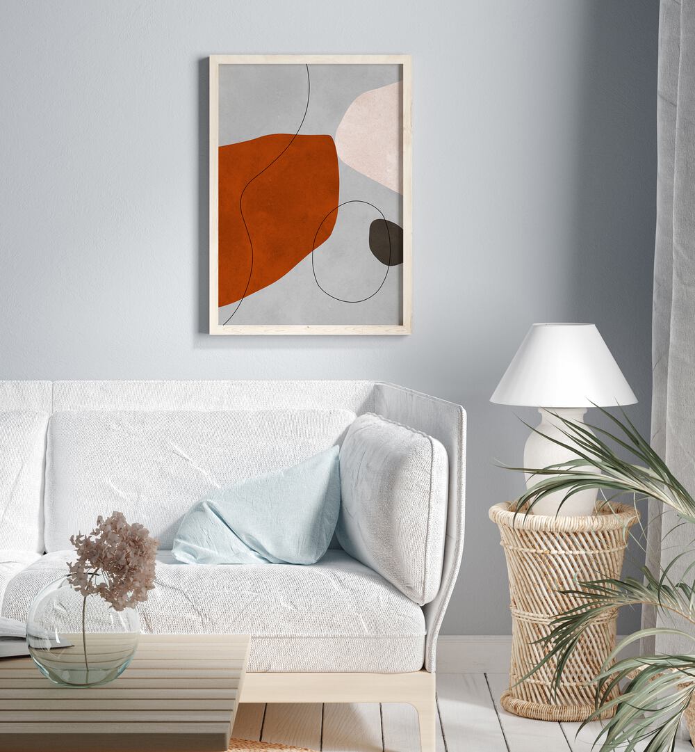 Stylish living room featuring EXPRESSIVE FORMS IV, ABSTRACT PAINTINGS to inspire creativity and artistic expression.