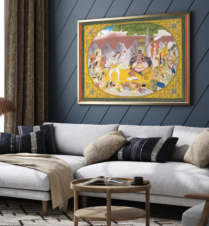 Stunning SHIVA AND KALI, INDIAN ART PAINTINGS enhance your living space with vibrant cultural heritage and intricate artistry.