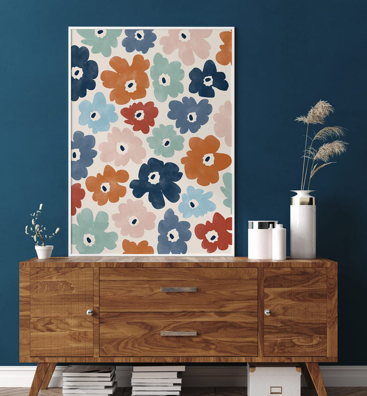 Brighten your decor with BLUE TERRACOTTA FLOWERS, FLORAL FLOWER PAINTINGS by Elena Ristova, showcasing vibrant blooms.