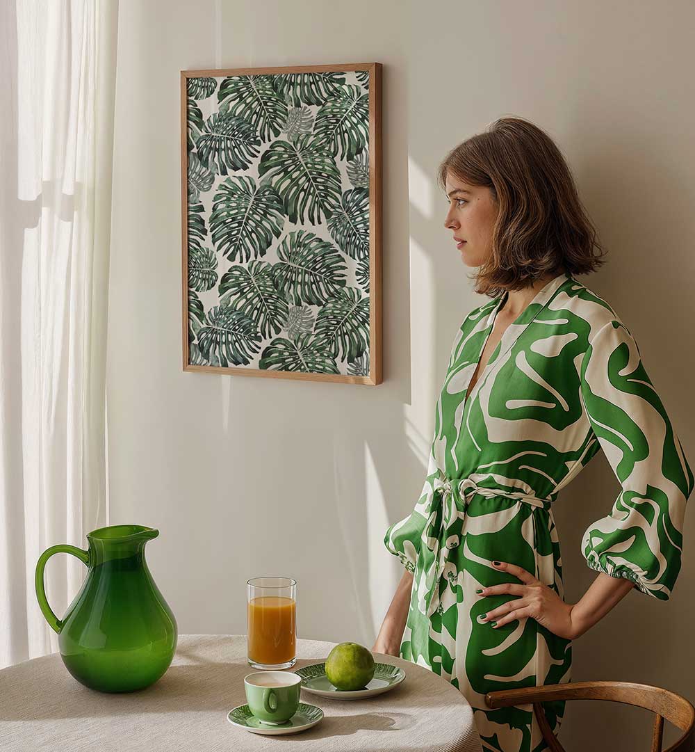 TROPICAL MONSTERA LEAVES , FLORAL FLOWER PAINTINGS