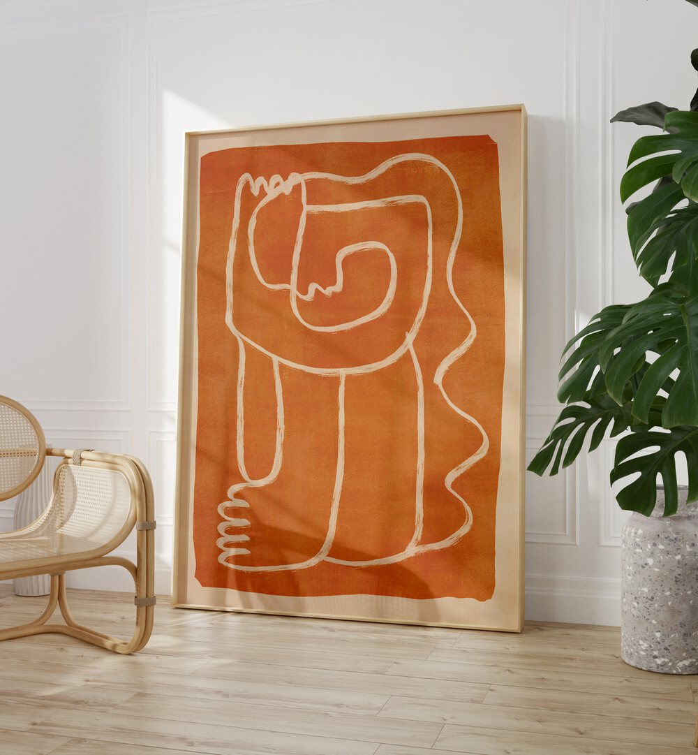 Stylish ABSTRACT LINE ART FIGURE, BOHO ART PAINTINGS perfect for enhancing any modern living space with earthy tones.