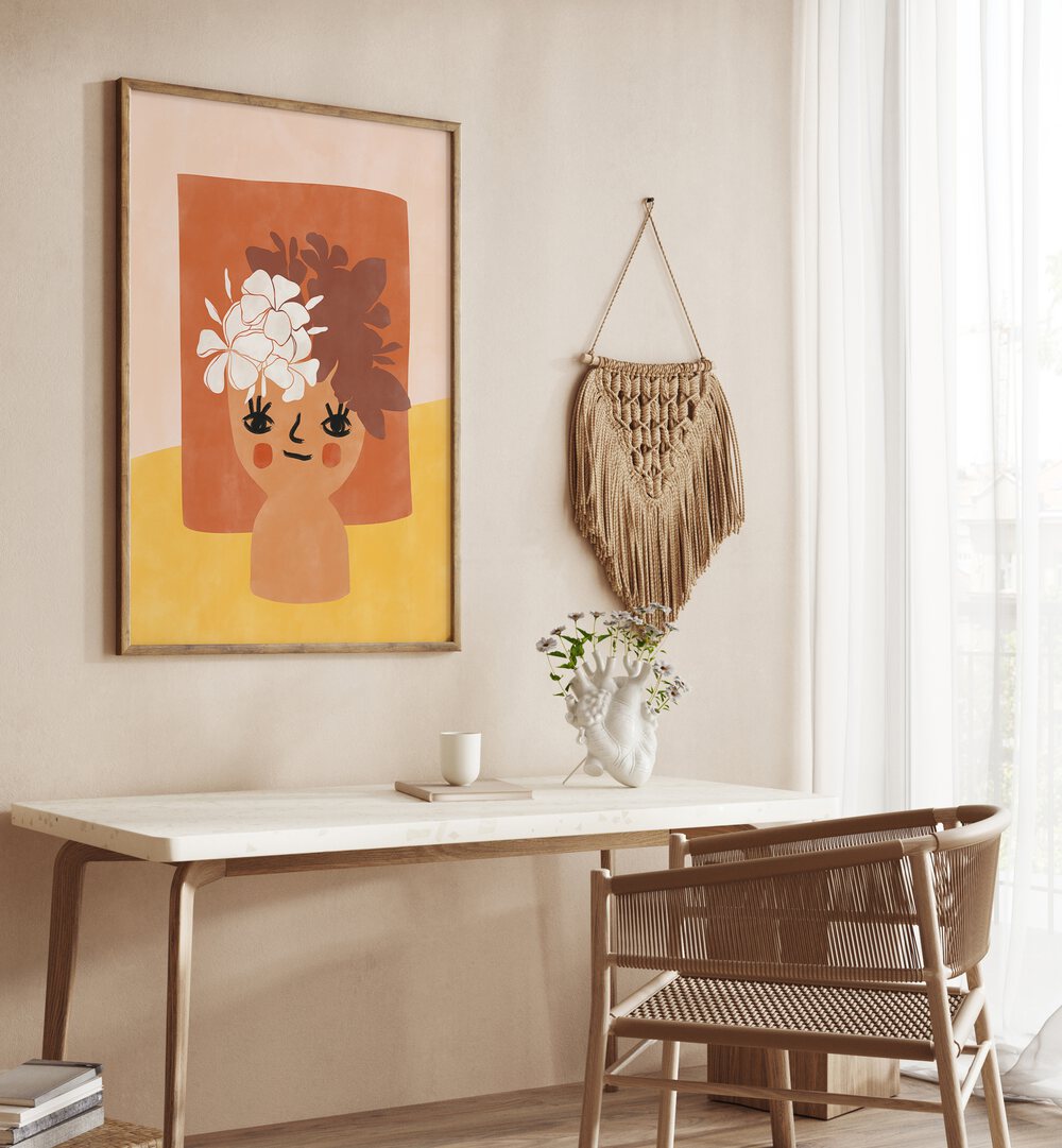 Transform your space with the HAPPY FLOWER POT, BOHO ART PAINTINGS by Elena Ristova, showcasing vibrant geometric designs.