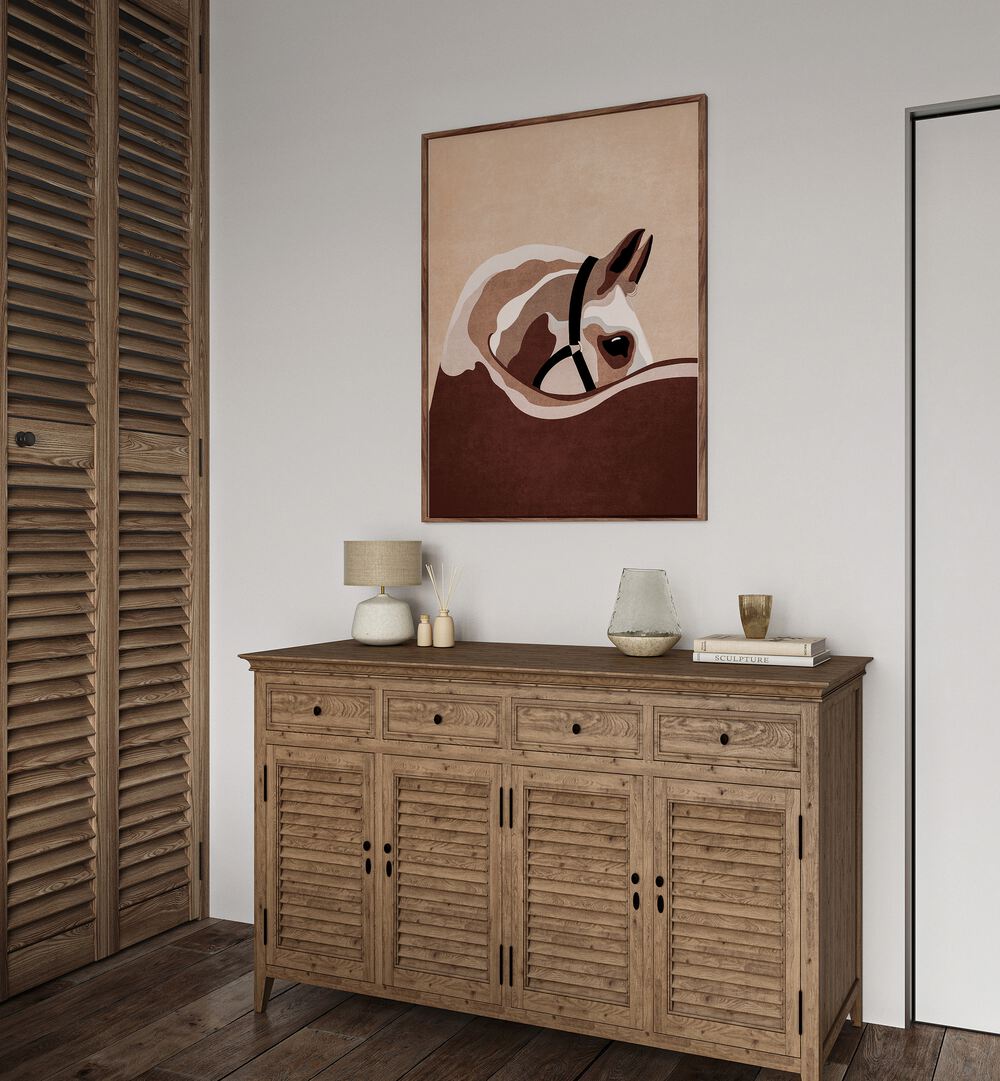 Elegant HORSE II, ANIMAL PAINTINGS by Emel Tunaboylu, enhancing stylish interiors with a captivating horse design.