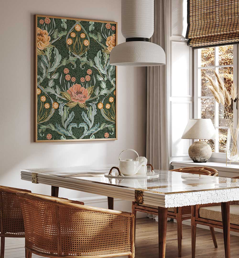 Elevate your decor with GOLDEN FOREST PATTERN II, PATTERN ART PRINTS, featuring vibrant floral designs in rich colors.