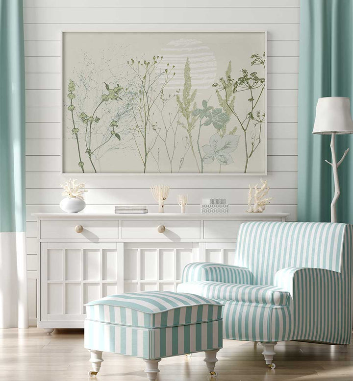 Serene interior featuring PLANT CALMING, FLORAL FLOWER PAINTINGS enhancing tranquility in a bright living space.