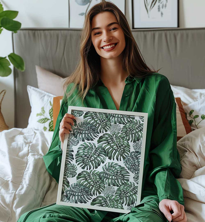 TROPICAL MONSTERA LEAVES , FLORAL FLOWER PAINTINGS