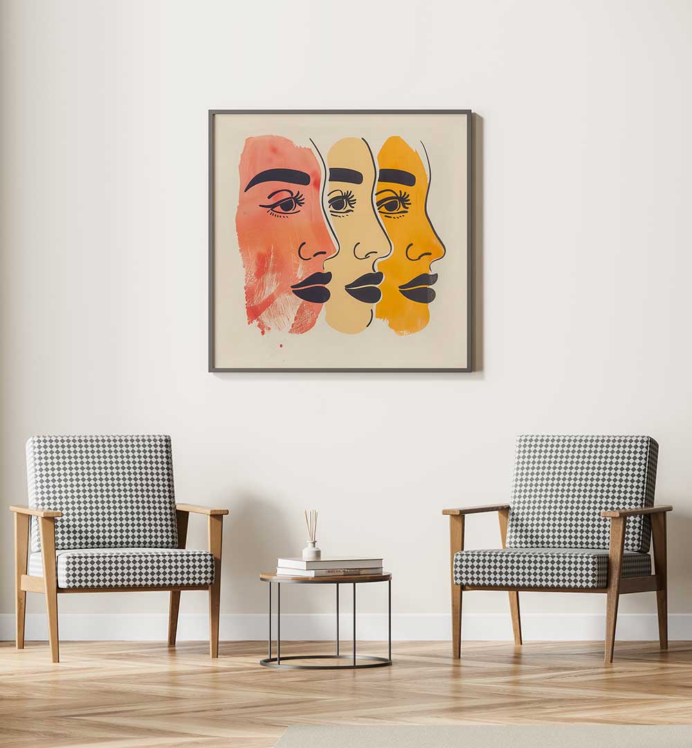 THREE FACES , BOHO ART PAINTINGS