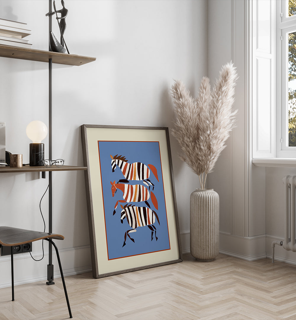 STRIPED RUNNING HORSES , BOHO ART PAINTINGS