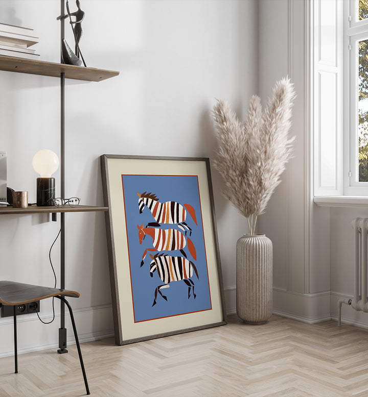 STRIPED RUNNING HORSES , BOHO ART PAINTINGS
