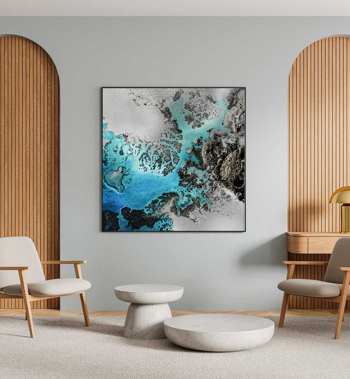 Bright TURQUOISE CORAL VIBES abstract paintings enhance modern decor with vibrant colors and artistic flair.