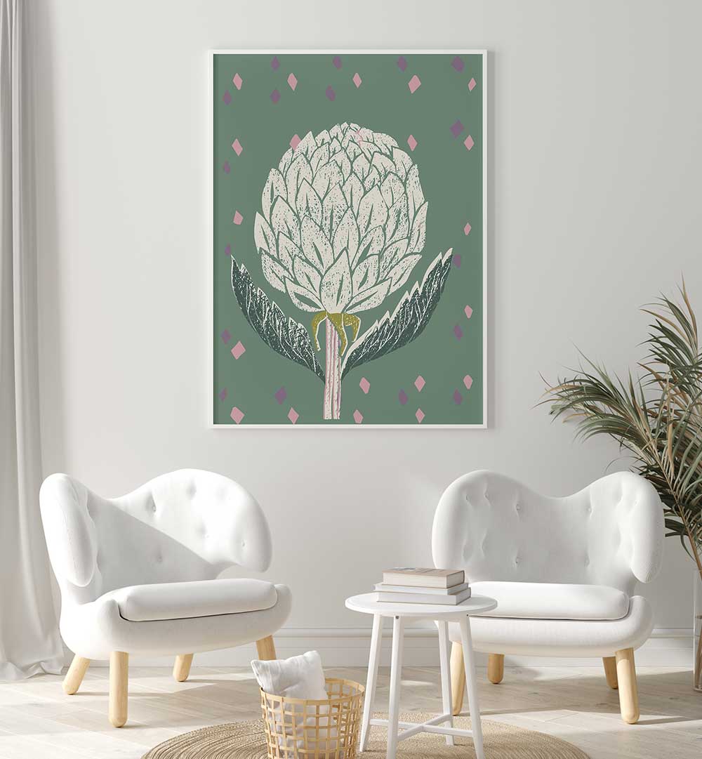 Artichoke Sage Green Floral Flower Paintings showcase a stunning abstract art piece, perfect for enhancing your decor.