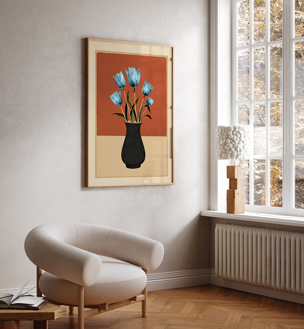 TULIPS IN VASE III , BOHO ART PAINTINGS
