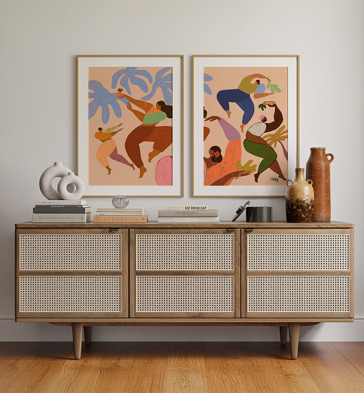 DANCE OF JOY , SET OF 2 PAINTINGS