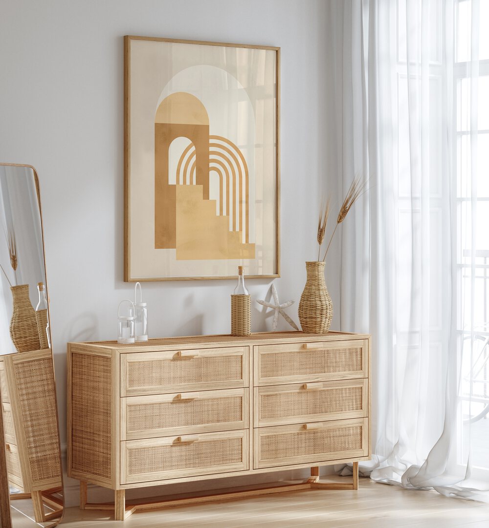 Geometric COMPOSITION, BOHO ART PAINTINGS enhance modern spaces with a harmonious blend of shapes and colors.