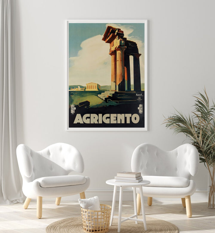 Stylish AGRIGENTO, VINTAGE TRAVEL POSTERS enhance your space with Italy's historic charm and artistic allure.