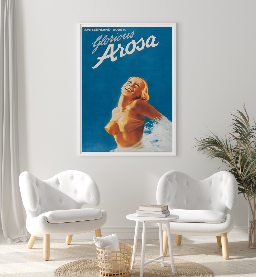 Glorious AROSA, VINTAGE TRAVEL POSTERS capture the allure of Switzerland, perfect for nostalgic decor.