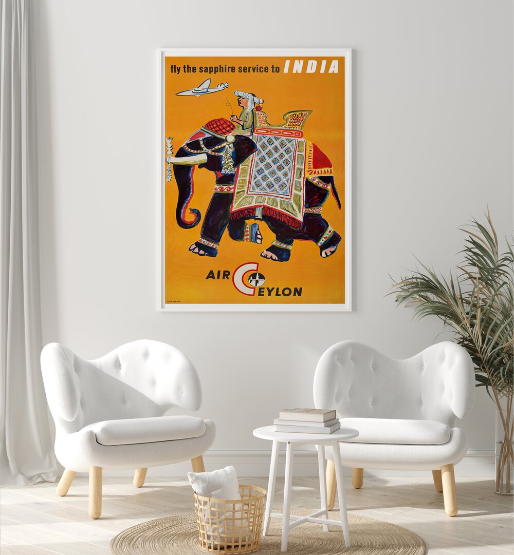 Colorful AIR CEYLON Vintage Travel Posters featuring an elephant, perfect for travel enthusiasts and home decor.