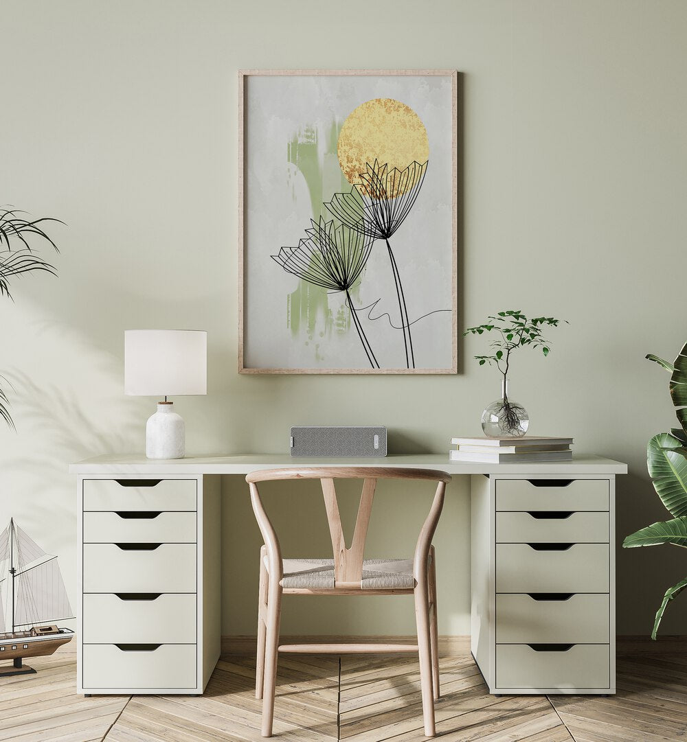 Stylish desk setting featuring ABSTRACT BOTANICAL, FLORAL FLOWER PAINTINGS that elevate your home decor effortlessly.