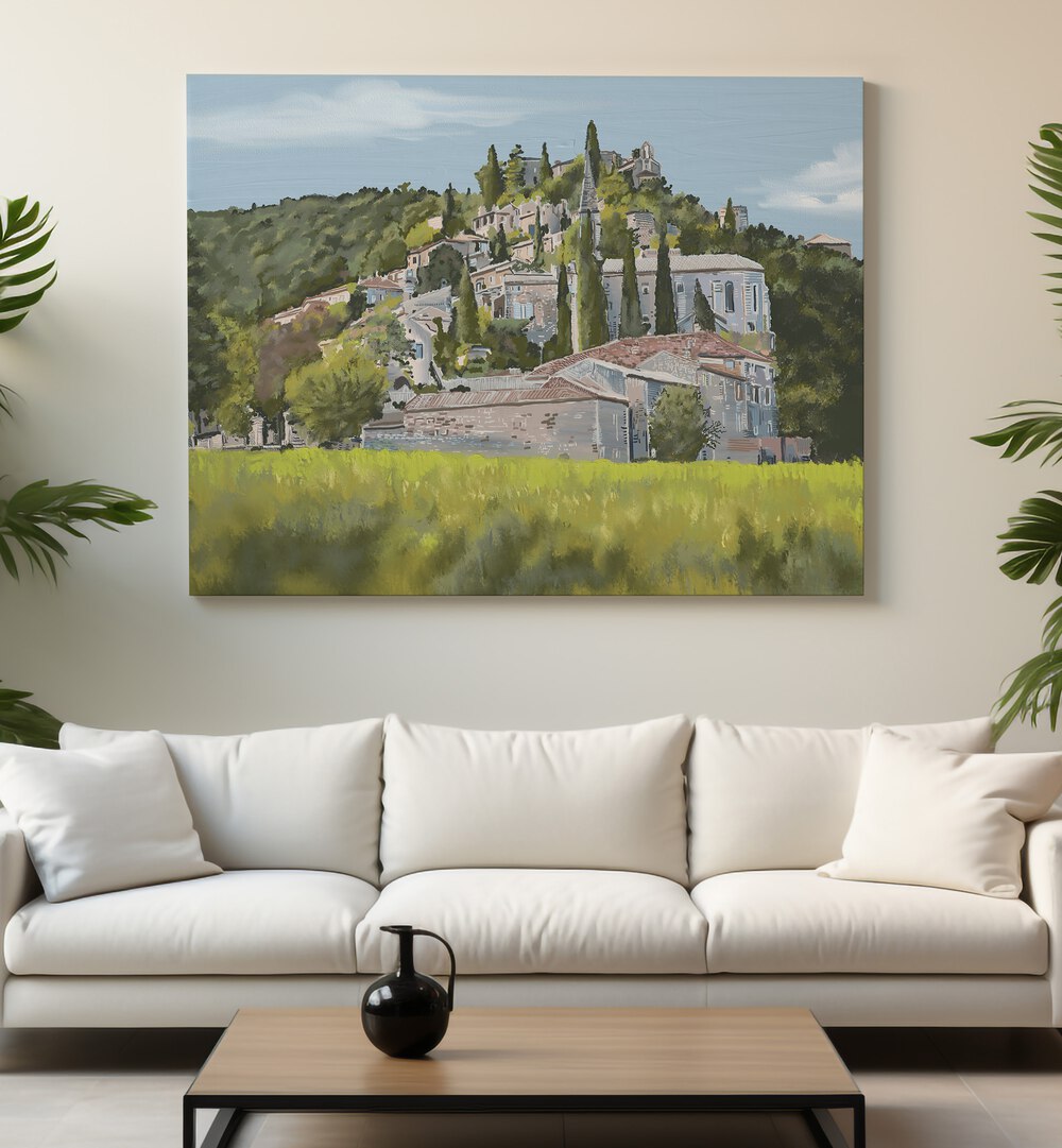Beautiful A YESA Landscape Paintings showcasing a serene hillside village, perfect for transforming your space.