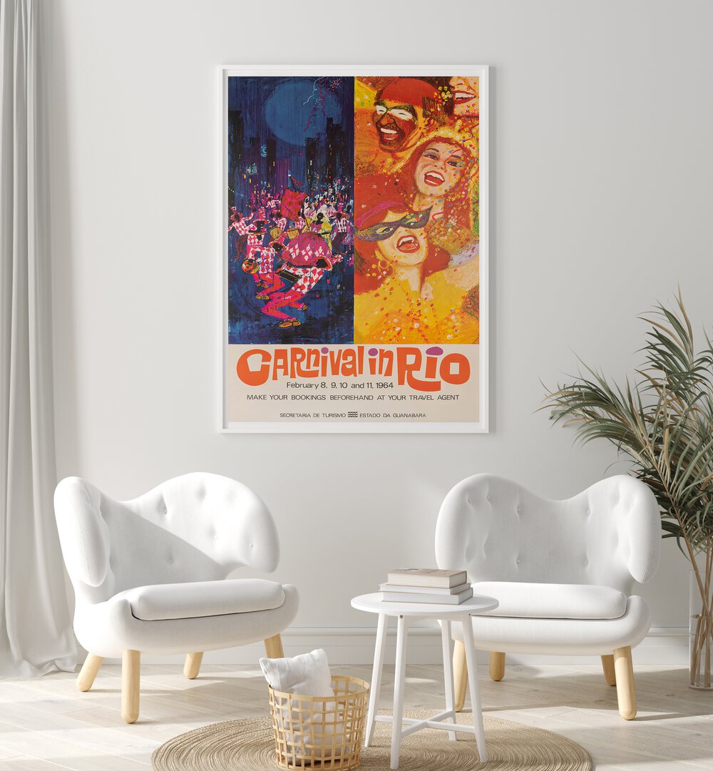 Celebrate the vibrant spirit of Brazil with CARNIVAL IN RIO, VINTAGE TRAVEL POSTERS showcasing festive colors and joy.