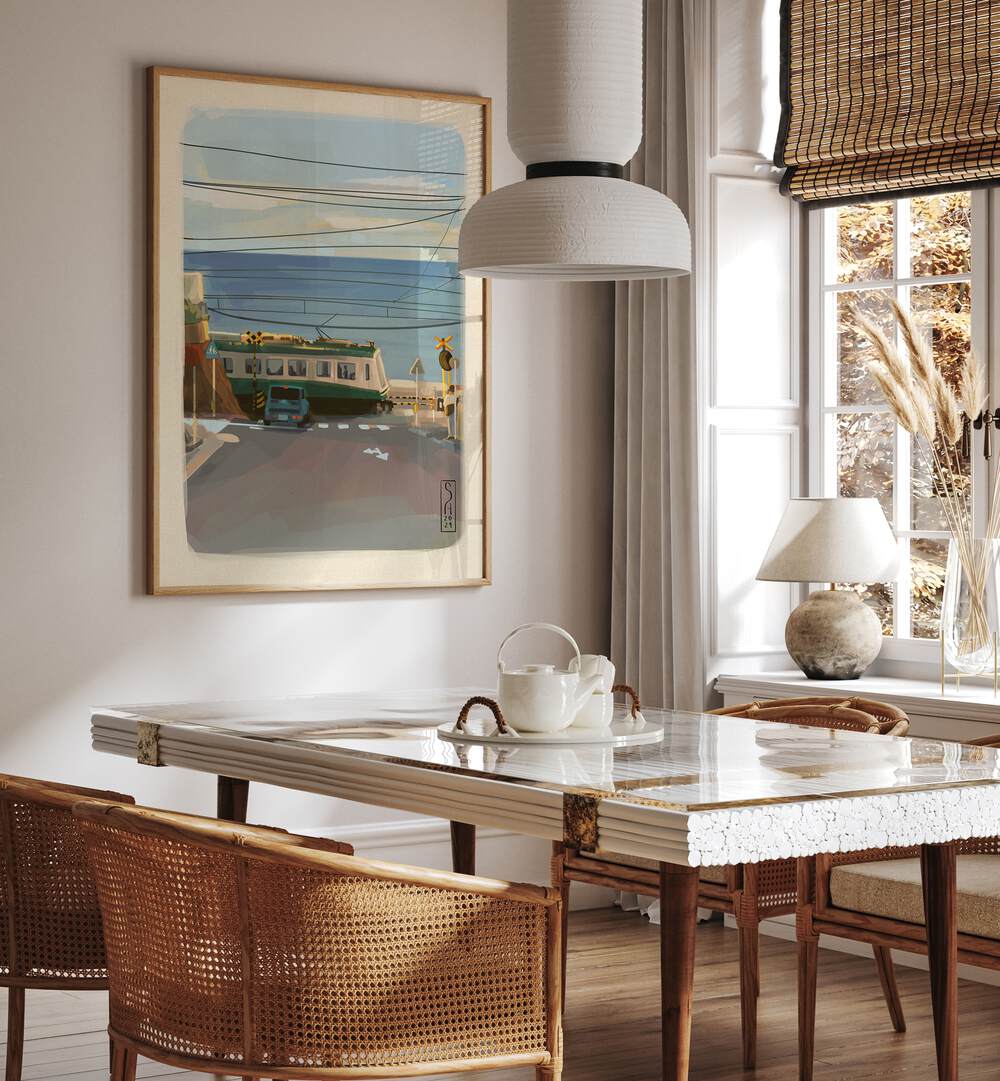 Transform your space with ENOSHIMA, LANDSCAPE PAINTINGS showcasing serene coastal views and vibrant sunsets.