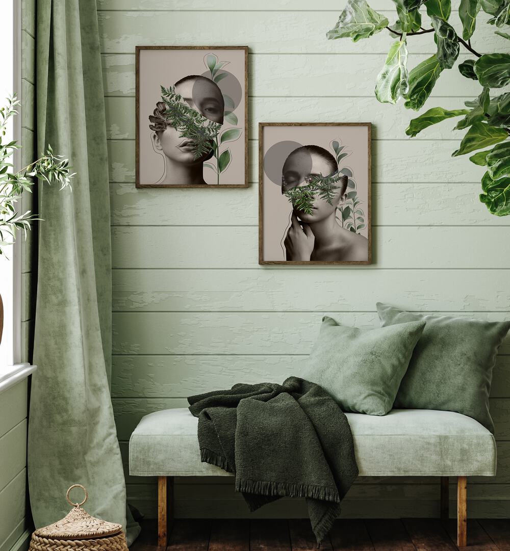 Transform your space with the FLORA VEILED FACES SET, SET OF 2 PAINTINGS, blending nature and elegance beautifully.